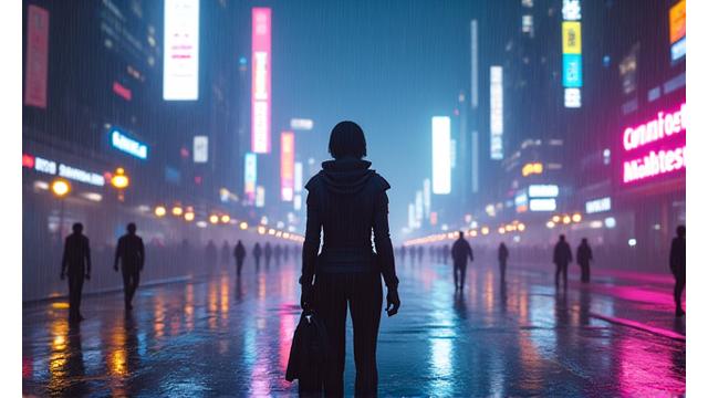 'CyberCity 2077' adlı siberpunk temalı PC oyununun aksiyon dolu ekran görüntüsü